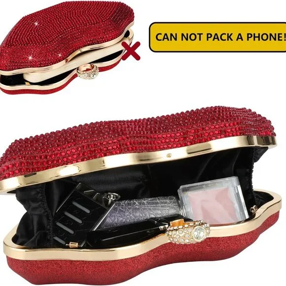 Dazzling Red Rhinestone Evening Bag with Clasp - Glamorous Clutch for Events